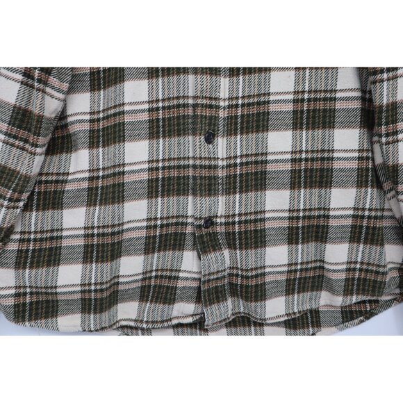 Orvis Mens L/G Plaid Flannel Button-Up Shirt Green & Cream Cotton Outdoors Camp - Picture 8 of 16